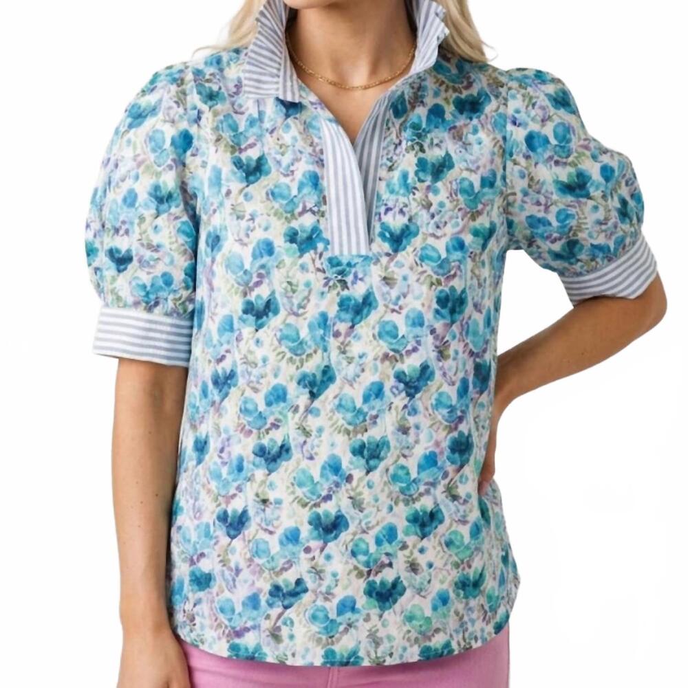 NEW SUHKASANA floral blouse top in garden of blue